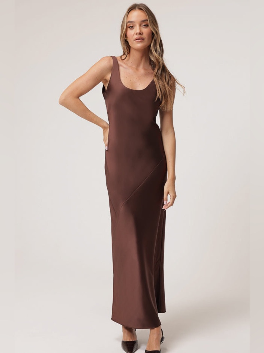 NWT Line and Dot M Sleek Chocolate Brown Sleeveless Maxi Dress